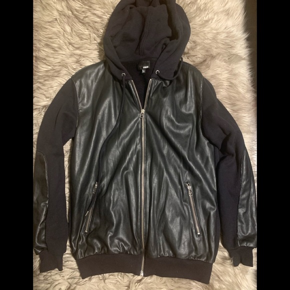 Faux Leather Zip Front Hoodie Jacket - Picture 1 of 7